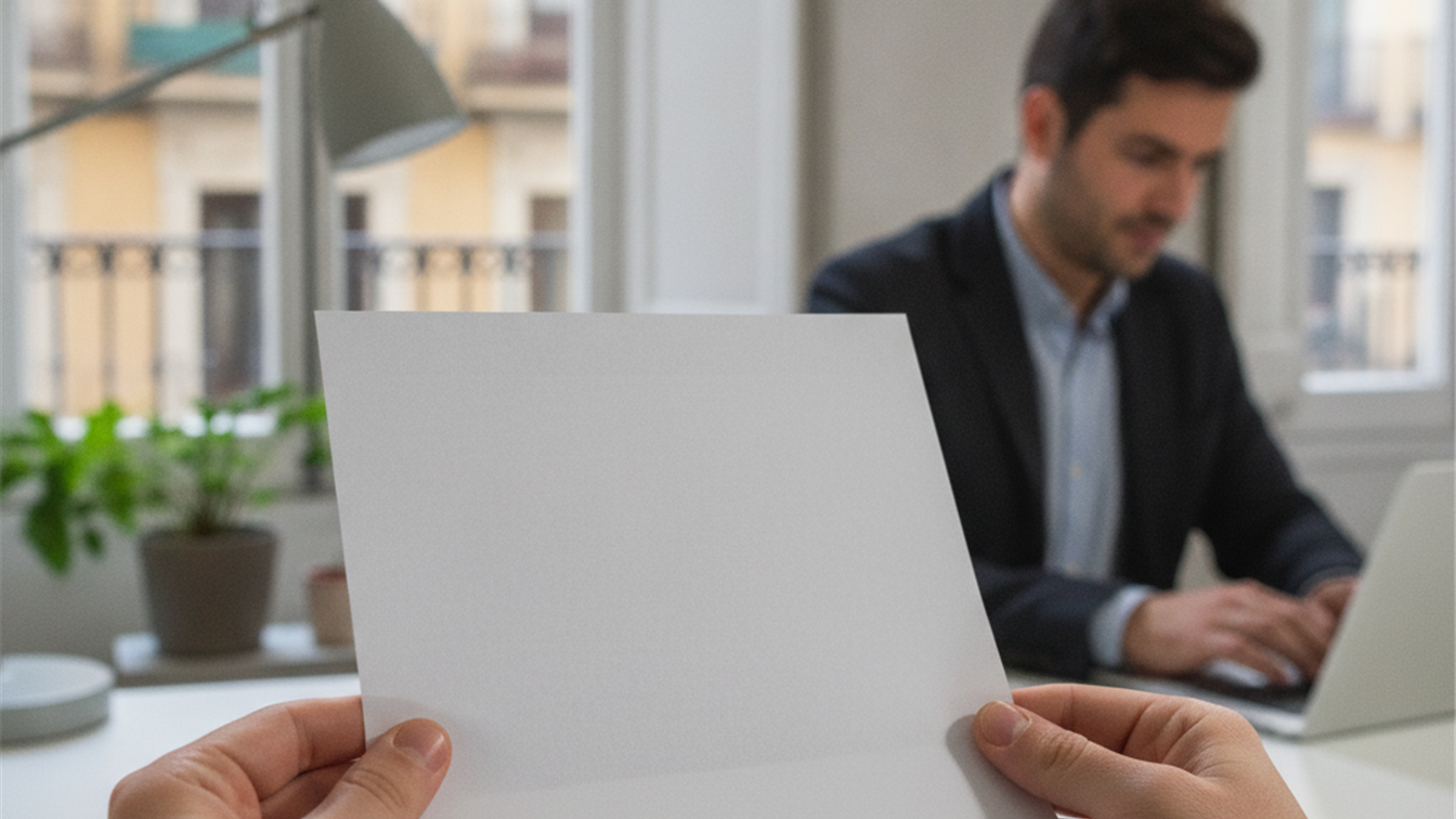 Persona sosteniendo una carta de oferta de empleo en oficina