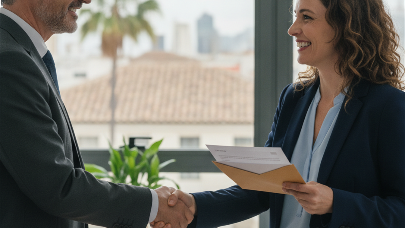 Persona recibiendo oferta de empleo en España