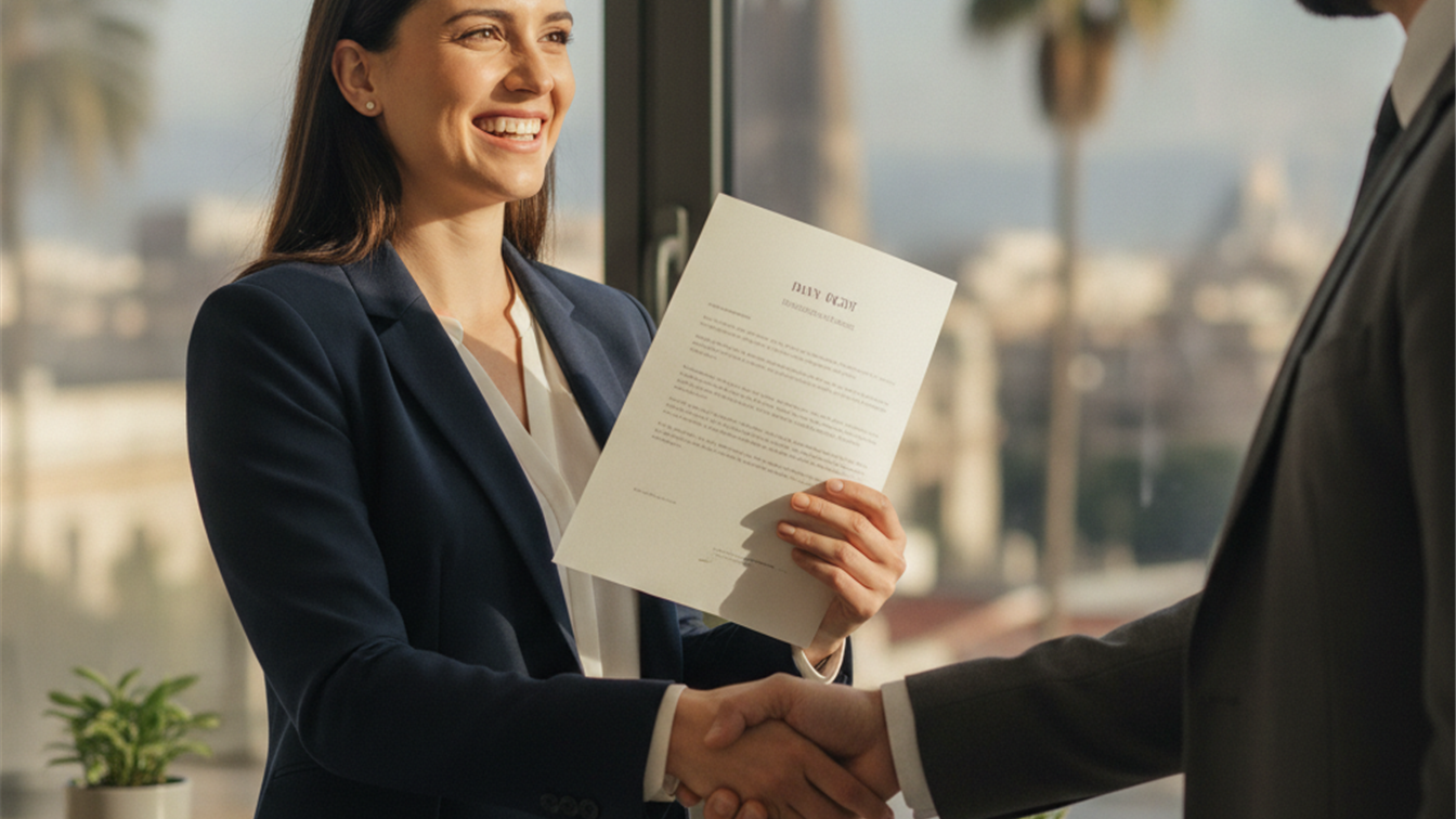 persona revisando carta de oferta de trabajo en España