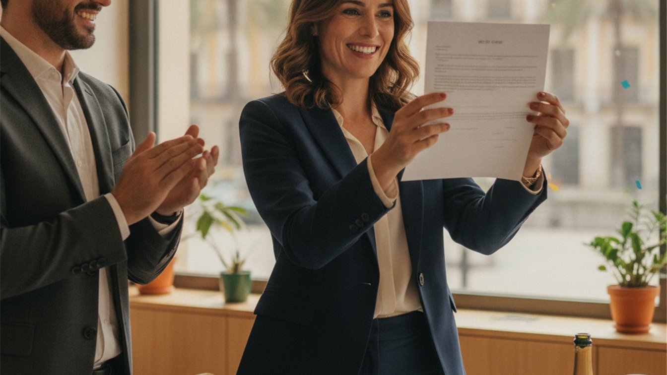 Persona revisando documentos de una oferta de empleo en España