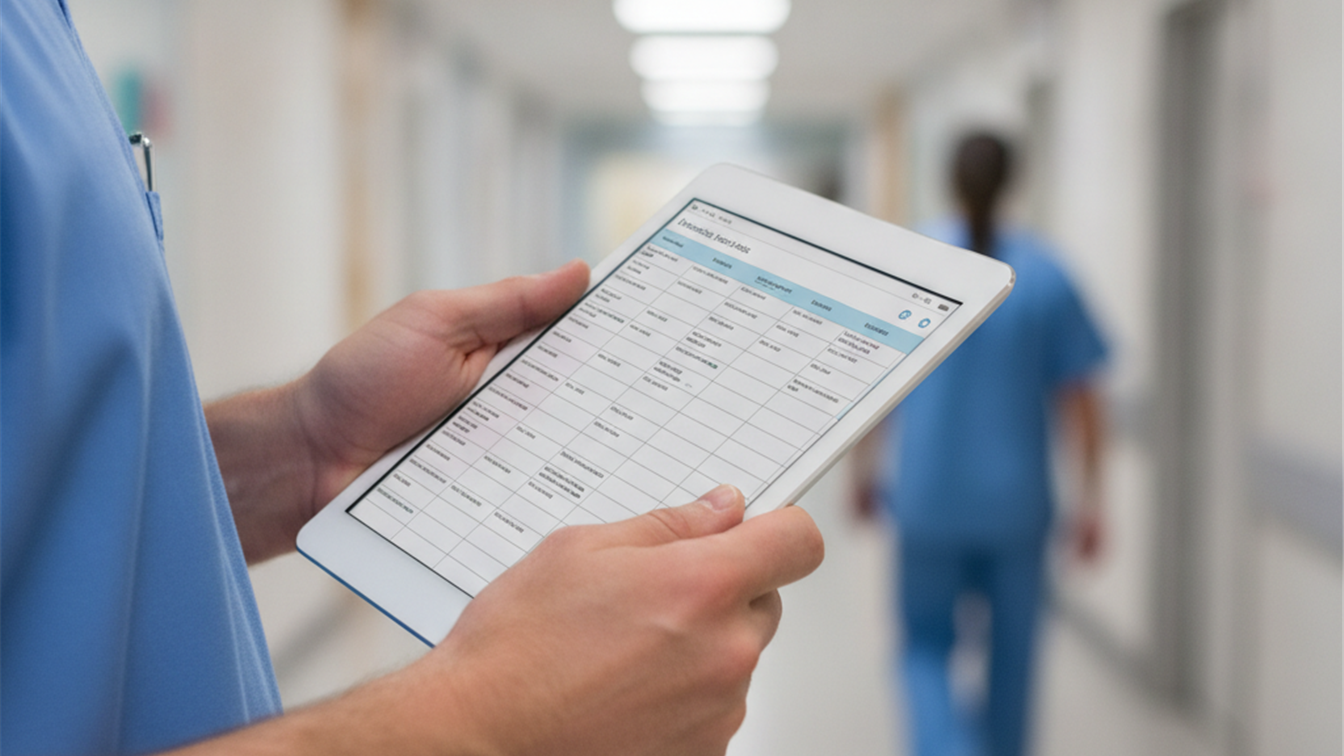 profesional sanitario consultando horario laboral en tablet