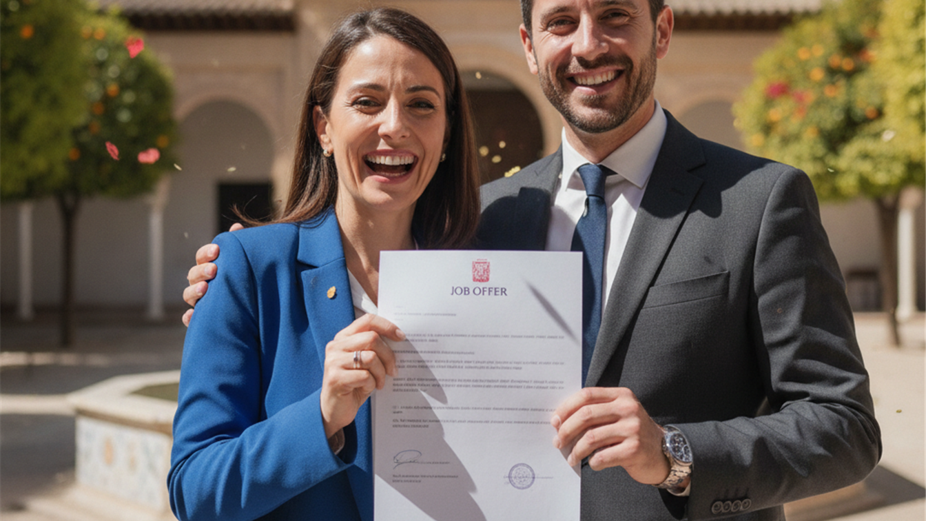 Persona recibiendo una oferta de empleo en España