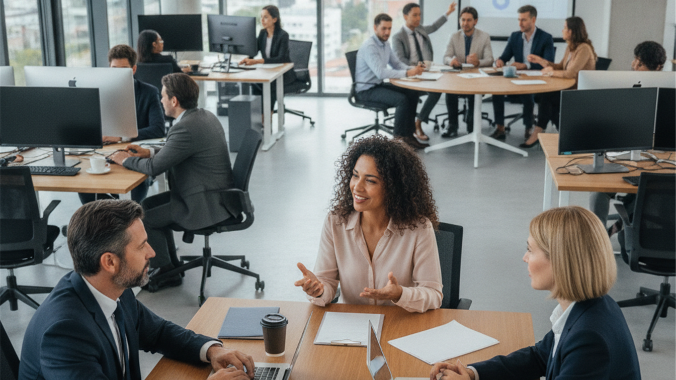 Profesionales trabajando en equipo en una oficina en España