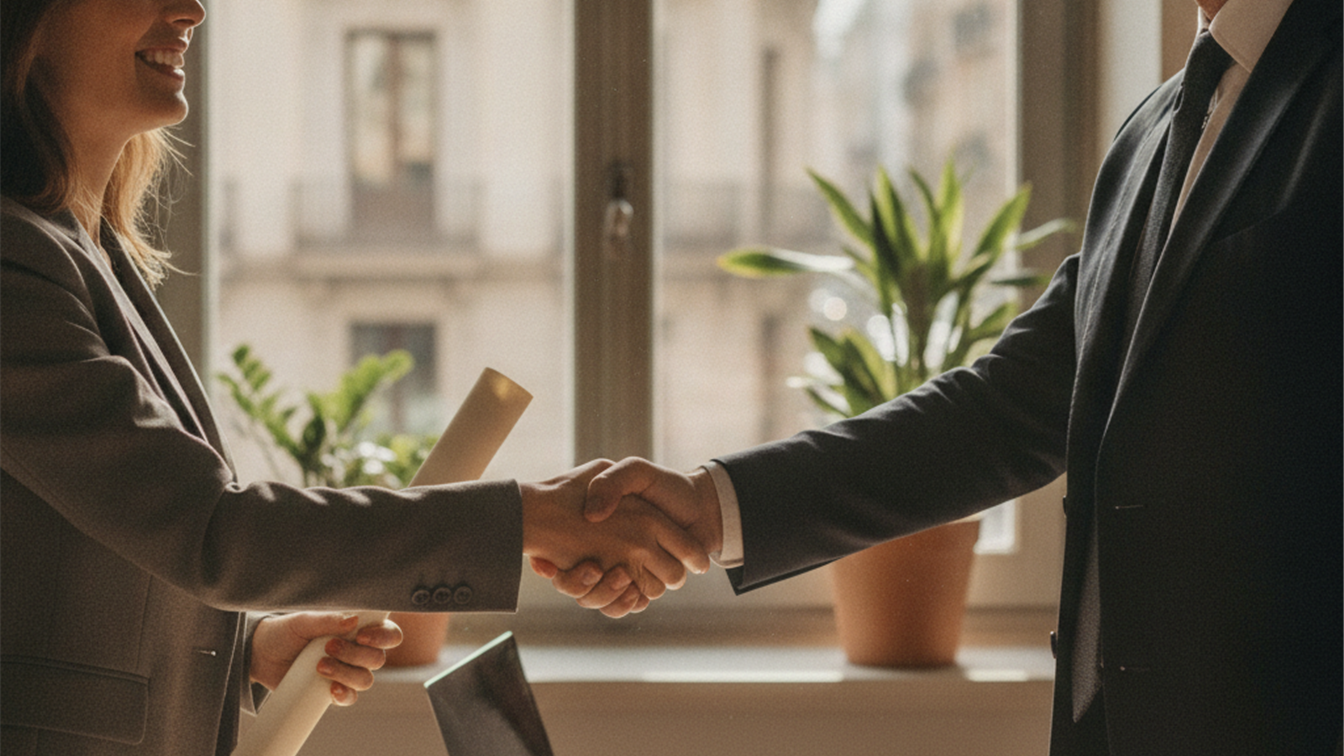 Persona firmando contrato de trabajo tras recibir una oferta de empleo en España