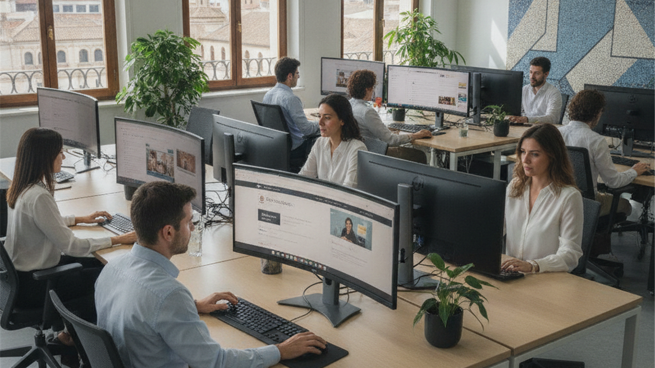 profesionales trabajando en oficina buscando empleo