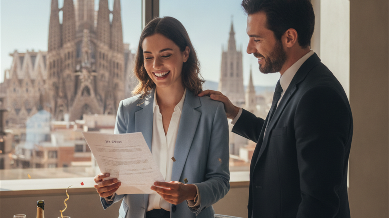 persona recibiendo oferta de trabajo en España