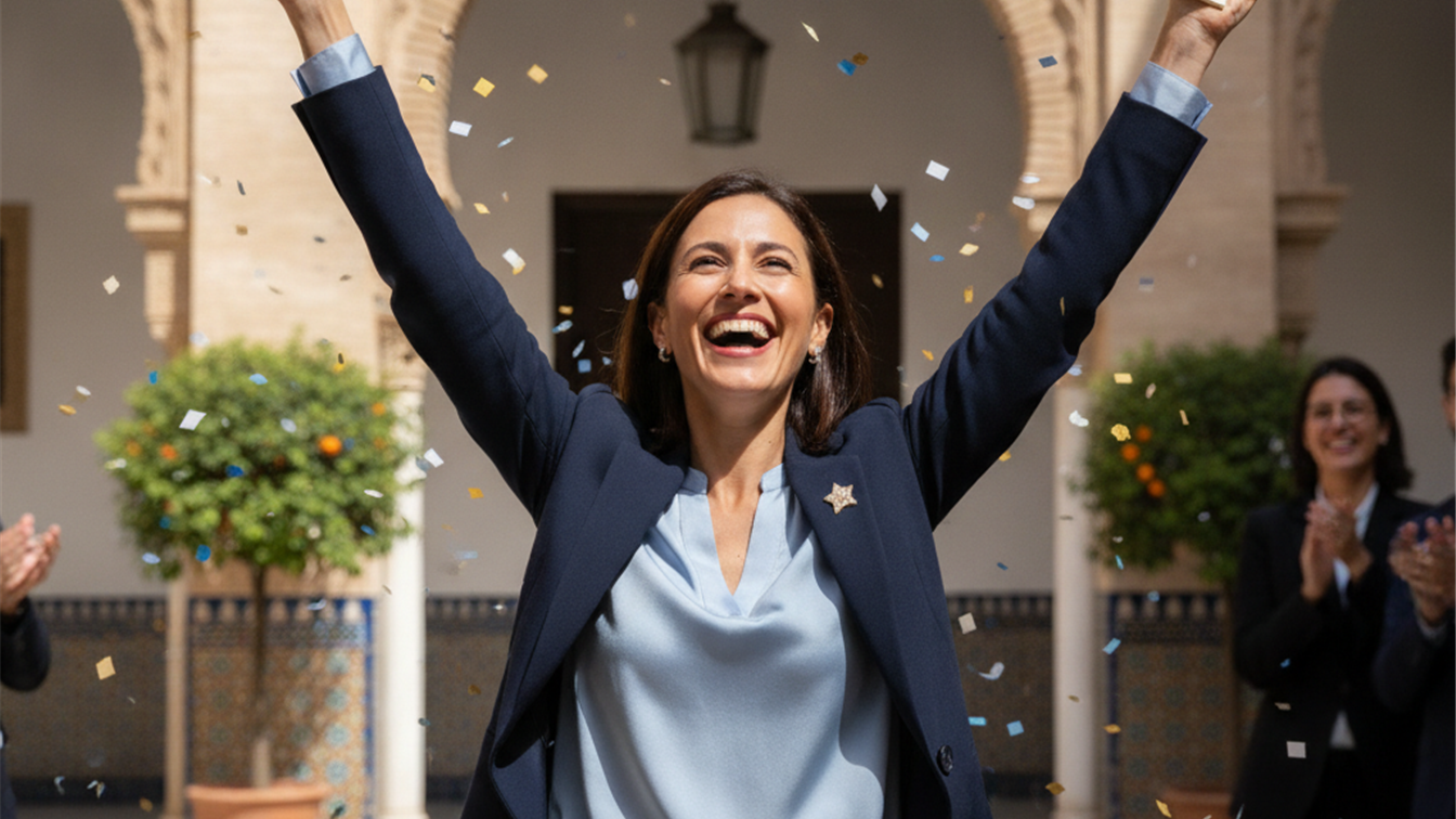 Profesional celebrando oferta de trabajo en España