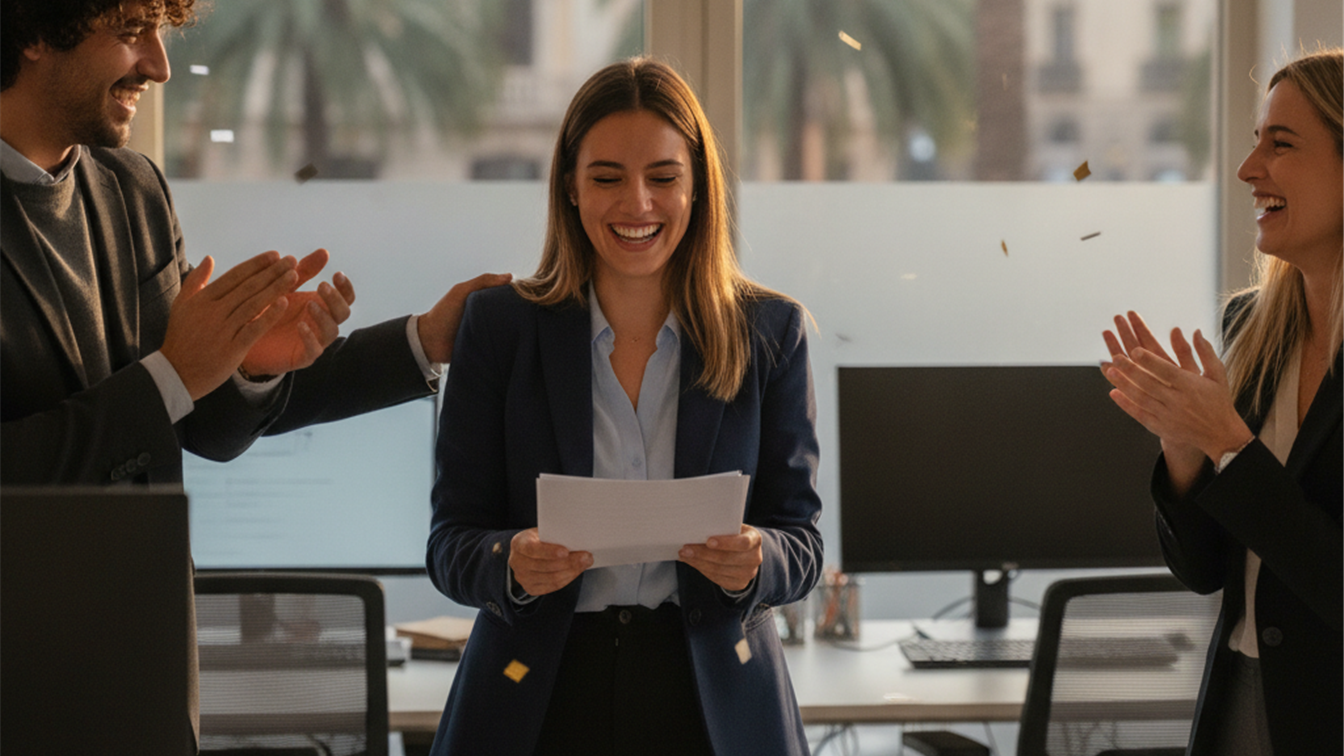 Profesional recibiendo oferta de trabajo en España