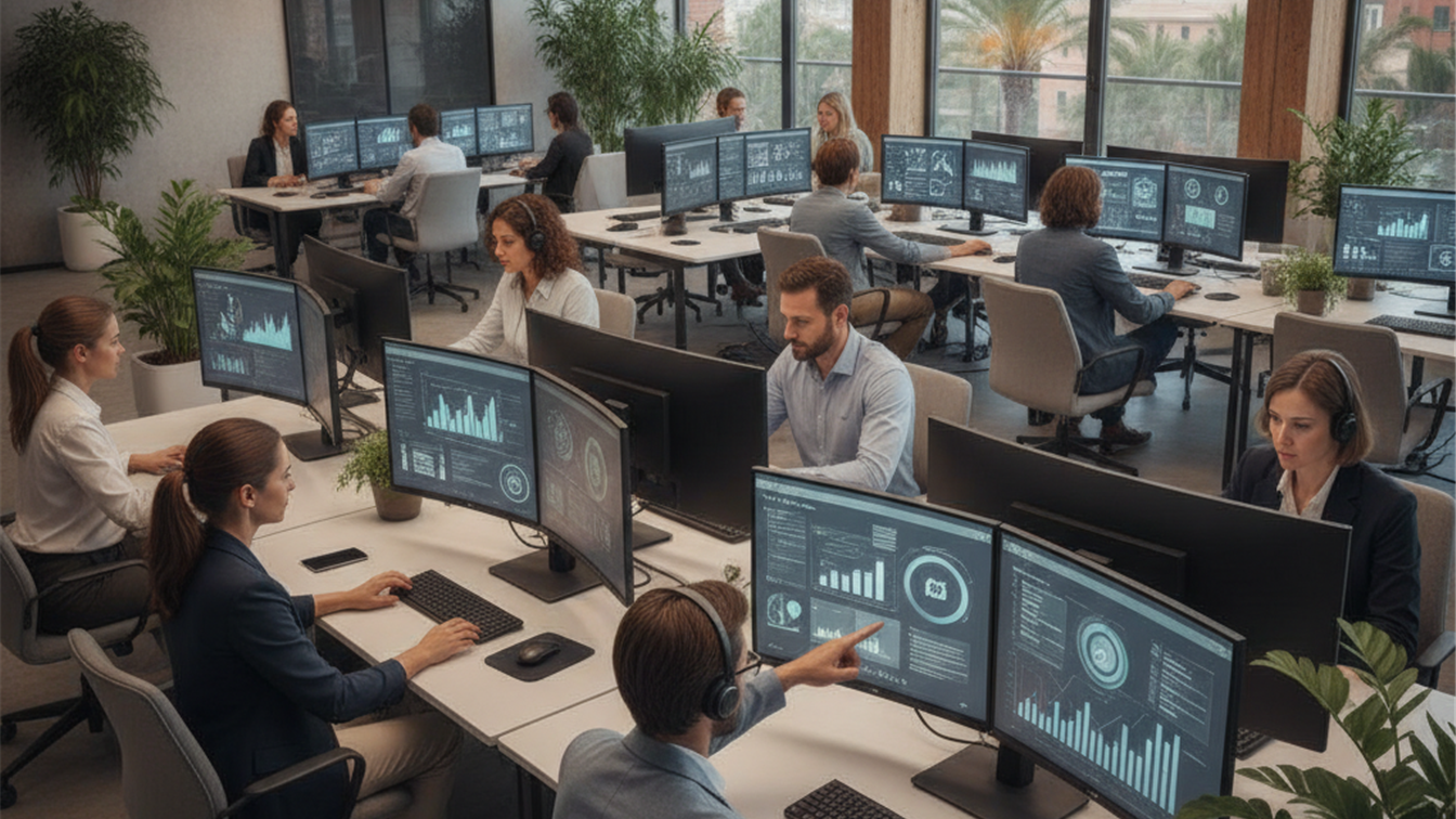profesionales buscando empleo en oficina moderna en Espana septiembre 2026