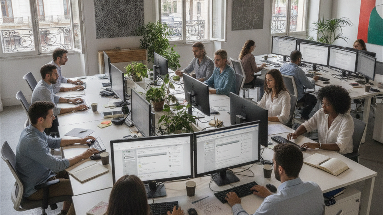 Profesionales buscando empleo en oficina moderna España septiembre 2026